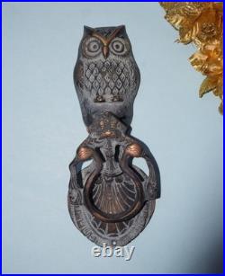 Nocturnal Owl Face Door Bell Decor Brass Dual Peacock Design Door Knocker RD695