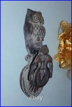 Nocturnal Owl Face Door Bell Decor Brass Dual Peacock Design Door Knocker RD695