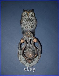 Nocturnal Owl Face Door Bell Decor Brass Dual Peacock Design Door Knocker RD695