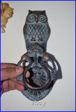 Nocturnal Owl Face Door Bell Decor Brass Dual Peacock Design Door Knocker RD695