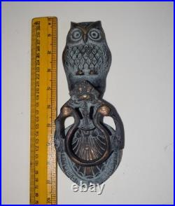 Nocturnal Owl Face Door Bell Decor Brass Dual Peacock Design Door Knocker RD695