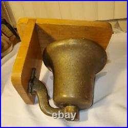 OLD Heavy Farm School Brass Bell w Wood Stand Lunch / Dinner Call Out