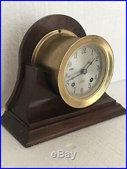 ORGINAL ANTIQUE BRASS CHELSEA SHIP SHIPS BELLS CLOCK With STAND 709962 PTS REPAIR