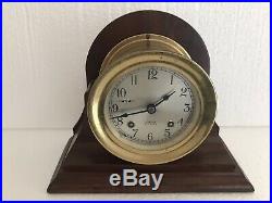 ORGINAL ANTIQUE BRASS CHELSEA SHIP SHIPS BELLS CLOCK With STAND 709962 PTS REPAIR