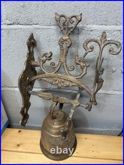 ORIGINAL Antique Wall Mounted Bronze Door Bell QUI ME TANGIT VOCEM MEAM AUDIT