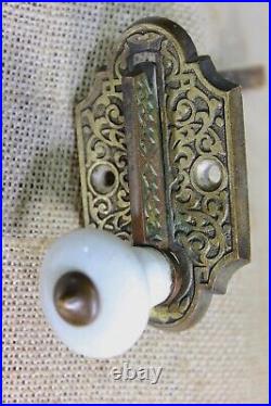 Old ALL Brass Mechanical Doorbell Pull Porcelain Knob Handle Lever Type Vintage