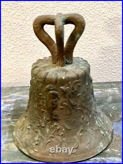Old Antique Bronze MISSION BELL, Spanish Colonial Adorned with Religious Icons