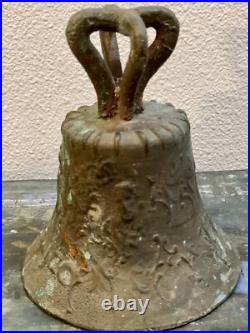 Old Antique Bronze MISSION BELL, Spanish Colonial Adorned with Religious Icons