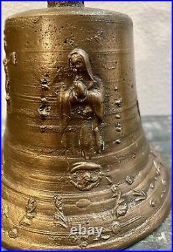 Old Antique Bronze MISSION BELL, Spanish Colonial Adorned with Religious Icons