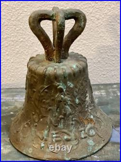 Old Antique Bronze MISSION BELL, Spanish Colonial Adorned with Religious Icons