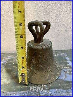 Old Antique Bronze MISSION BELL, Spanish Colonial Adorned with Religious Icons
