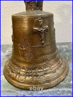 Old Antique Bronze MISSION BELL, Spanish Colonial Adorned with Religious Icons