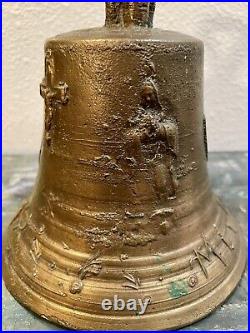Old Antique Bronze MISSION BELL, Spanish Colonial Adorned with Religious Icons