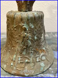 Old Antique Bronze MISSION BELL, Spanish Colonial Adorned with Religious Icons