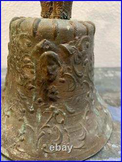 Old Antique Bronze MISSION BELL, Spanish Colonial Adorned with Religious Icons