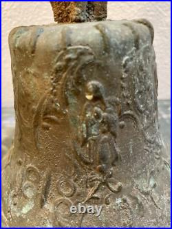 Old Antique Bronze MISSION BELL, Spanish Colonial Adorned with Religious Icons