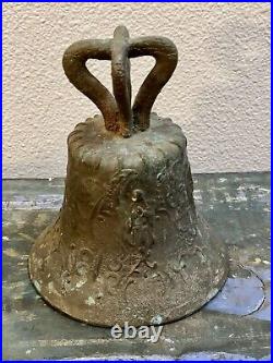 Old Antique Bronze MISSION BELL, Spanish Colonial Adorned with Religious Icons