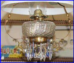 Old Antique HANGING OIL LAMP with HAND PAINTED SHADE Smoke Bell COMPLETE