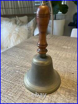 Old Antique Vintage Brass Wood Teachers Hand Desk School Bell alarm Wooden Decor