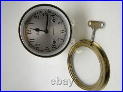 Old Brass Case Key Wind Chelsea Boston Shipstrike Ships Bell Clock & Barometer