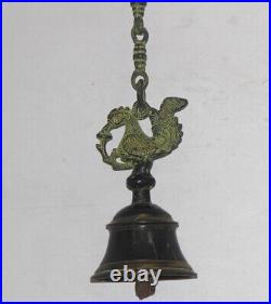 Old Brass Handcrafted Duck on Top Solid Unique Hanging With Long Chain Bell 5409