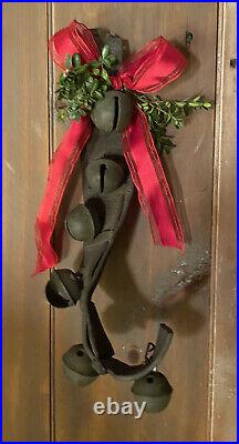 Old Brass Sleigh Bells On Leather Strap Door Decor Santa Christmas Jingle Bells