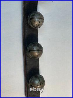 Old Brass Sleigh Bells with Tin plating. Leather Belt. Christmas Decoration Bell