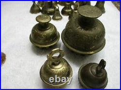 Old Large Lot Of 18 Vintage Bell Brass Metal From India