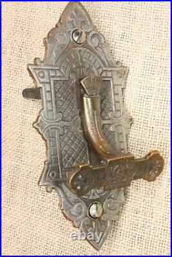 Old Mechanical Doorbell Pull Lever Nickel Brass Vintage 1870s Victorian Eastlake