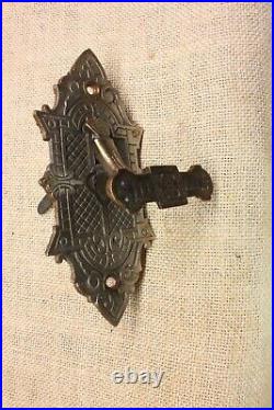 Old Mechanical Doorbell Pull Lever Nickel Brass Vintage 1870s Victorian Eastlake