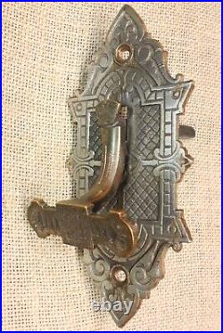 Old Mechanical Doorbell Pull Lever Nickel Brass Vintage 1870s Victorian Eastlake