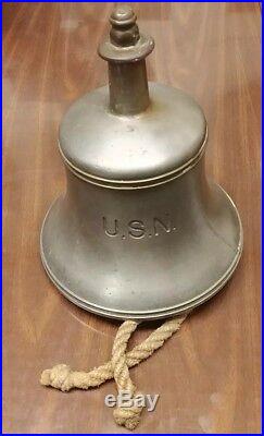 Old USN United States Navy Brass Nickel Plated Nautical Ship Boat Bell