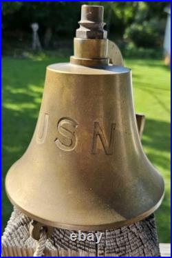 Old USN United States Navy Ship Boat Bell, Solid Brass, & Mount w Hidden Screws