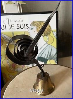 Old Vintage Antique Brass Gate Shop Keeper Door Spring Bell French Spike Size 4