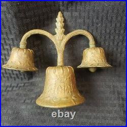 Old Vintage Antique Original Cast Brass Bell Triple Door Ringer