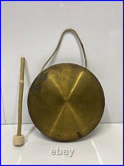 Old Vintage Brass Metal Round Plate Tibetan Original Gong Bell With Beater Stick
