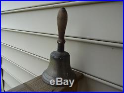 Old Vtg Antique Brass Wood Handle Teacher School Ringing Bell