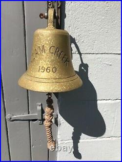 Original Antique Bronze Ships Bell And Brass Bracket Marine Maritime Nautical