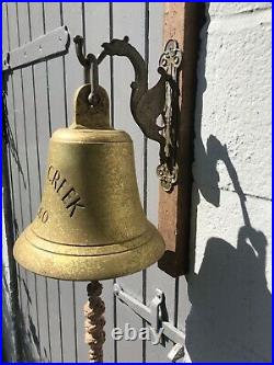 Original Antique Bronze Ships Bell And Brass Bracket Marine Maritime Nautical