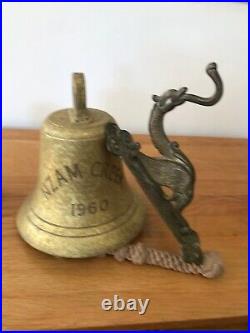 Original Antique Bronze Ships Bell And Brass Bracket Marine Maritime Nautical