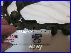 Original Lot of 29 Vintage Brass Sleigh Bells 1-1/8 on 51 inch Leather Strap