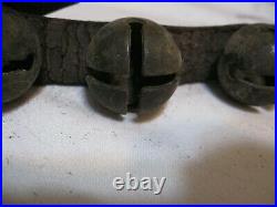Original Lot of 29 Vintage Brass Sleigh Bells 1-1/8 on 51 inch Leather Strap