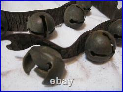 Original Lot of 29 Vintage Brass Sleigh Bells 1-1/8 on 51 inch Leather Strap