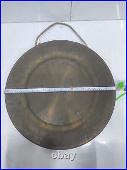 Original Vintage Old Brass Metal Round Plate Tibetan Gong Bell With Wooden Stick