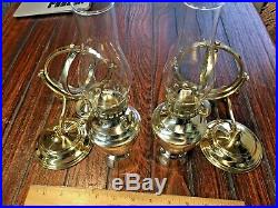 PAIR OF WEEMS & PLATH BRASS GIMBALED WALL MOUNT OIL LAMPS WithSMOKE BELLS 10TALL