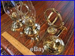 PAIR OF WEEMS & PLATH BRASS GIMBALED WALL MOUNT OIL LAMPS WithSMOKE BELLS 10TALL