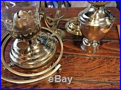 PAIR OF WEEMS & PLATH BRASS GIMBALED WALL MOUNT OIL LAMPS WithSMOKE BELLS 10TALL