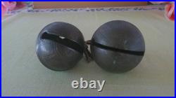 Pair Antique N&S Petal Sleigh Bells Brass Horse Harness Bells #5 & #6