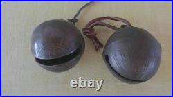 Pair Antique N&S Petal Sleigh Bells Brass Horse Harness Bells #5 & #6