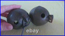 Pair Antique N&S Petal Sleigh Bells Brass Horse Harness Bells #5 & #6
